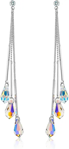 SBLING Pendientes de lágrima con cambio de color chapado en platino hechos con cristales austriacos de Aurora Borealis