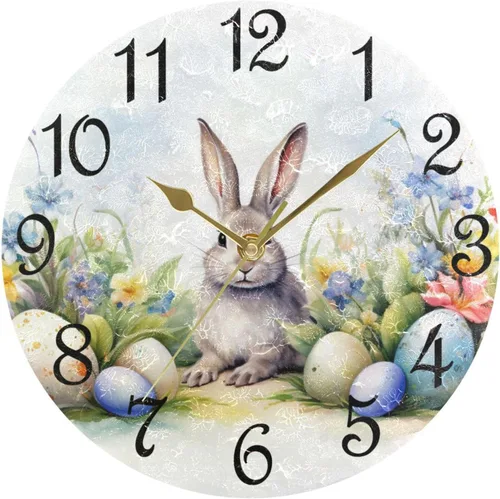Miniatura 28 de Reloj de pared rústico retro con puerta de granero de madera, marrón, azul, funciona con pilas, silencioso, sin tictac, 10 pulgadas, reloj de mesa