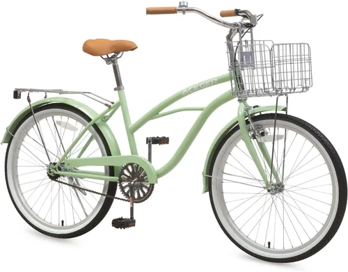 Miniatura 10 de ACEGER Girls Bike with Rattan Basket for 10+ Years, 24" 26" 1 & 7 Speed Comfort Commute Bicycle, Included Dual Brakes & Seat Rack, Adjustable