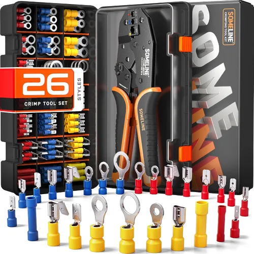 Miniatura 9 de SOMELINE Kit de herramientas de prensado de conectores eléctricos, crimpadora de terminales de trinquete 22-10 AWG, con conectores aislados a tope