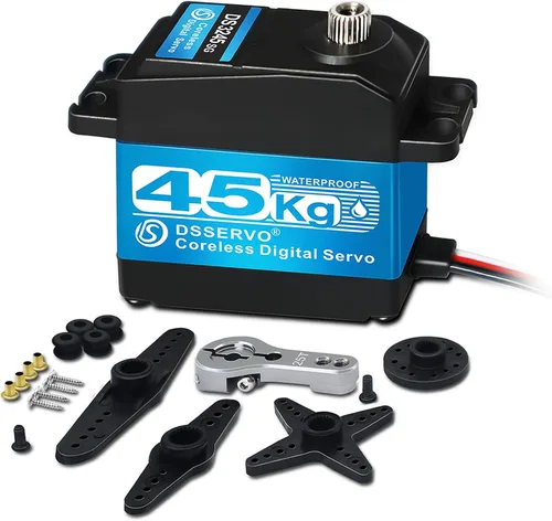 Servo de Alto Torque 45KG 8.4V Servomotores de Dirección RC sin Núcleo Engranaje de Acero Inoxidable Perfil Bajo Impermeable para Autos a Escala 1/8