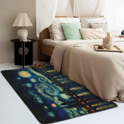 Miniatura 3 de Alfombra de noche estrellada de 4 x 6 pulgadas, alfombra de pintura al óleo, alfombras lavables para decoración de sala de estar y dormitorio, Noche