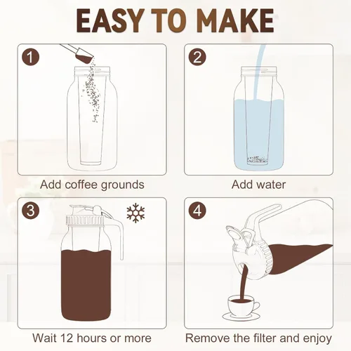 Miniatura 3 de OneDream Cafetera de café frío, paquete de 2 tarros de jarra de acero inoxidable de 64 onzas, sin fugas, cafetera de tarro de masón, fácil de limpiar