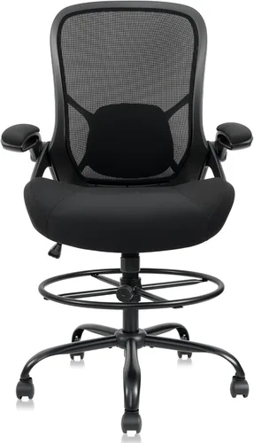 HYLONE Silla de dibujo grande y alta de 400 libras, asiento grueso de 5 pulgadas, silla de oficina alta, reposabrazos abatibles, silla ergonómica