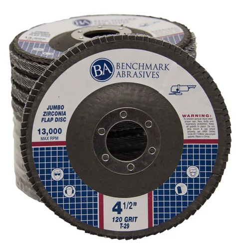 Miniatura 8 de Benchmark Abrasives 4.5" x 7/8" Discos de solapa Jumbo de alta densidad tipo 29 con circonita de primera calidad de 4 1/2 para amoladora angular