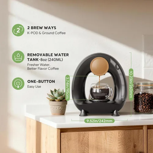 Miniatura 2 de Cafetera de una sola porción 2 en 1, cafetera rápida de 1400 W para cápsulas K-Cup y café molido, cafetera americana y de té de un solo toque con 2