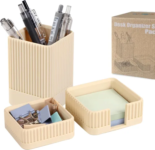 Miniatura 9 de Juego de 3 organizadores estéticos de escritorio y accesorios con soporte para bolígrafos, soporte para clip, soporte para notas adhesivas, soporte