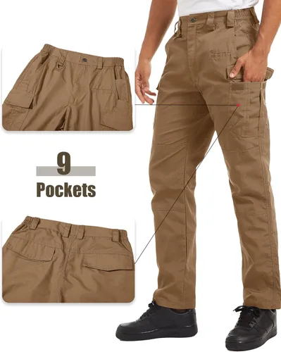 Miniatura 4 de MAGCOMSEN Pantalones tácticos para hombre con 9 bolsillos Ripstop, repelente al agua, pantalones cargo para el trabajo, senderismo, caza