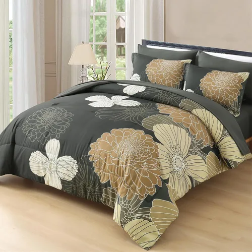 Miniatura 17 de Yiran - Juego de edredón de 7 piezas en una bolsa, edredón floral amarillo con flores, ropa de cama de microfibra suave, tamaño King