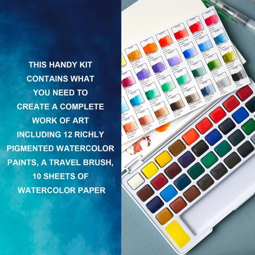 Miniatura 4 de Woomer Juego de pintura de acuarela, 36 colores vibrantes con pincel de agua y 10 papeles de acuarela de algodón de alta calidad (32 K), perfecto