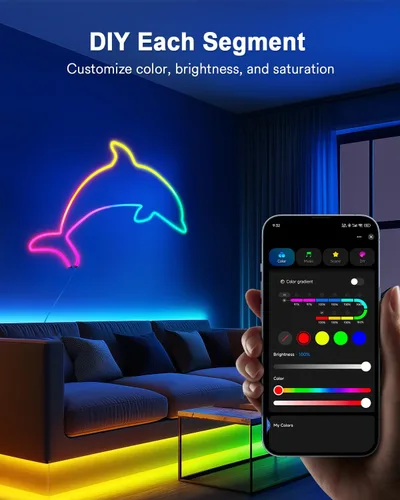 Miniatura 7 de Lumary Luz inteligente RGBAICW de neón para interiores, luces LED de 9.8 pies para dormitorio, funciona con Alexa/Google Assistant, 180 LEDs/m RGB