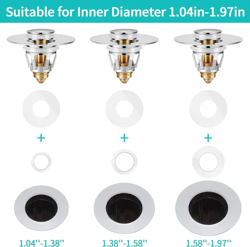 Miniatura 5 de Tapón para lavabo, colador de desagüe para lavabo de baño con colector de pelo, para orificio de desagüe de 1.04''~1.97'', cubierta de desagüe Cromo