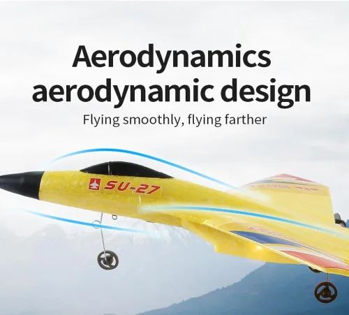 Miniatura 6 de Avión de combate amarillo SU-27 RC, avión de control remoto con vuelo de acrobacias, modelo de avión de espuma antichoque para adolescentes