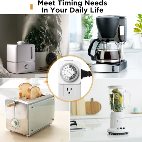 Miniatura 6 de G-Homa Temporizadores para Tomas Eléctricas, Temporizador Mecánico Enchufable para Interiores de 24 Horas, Intervalos de 30 Minutos, Ciclo Diario