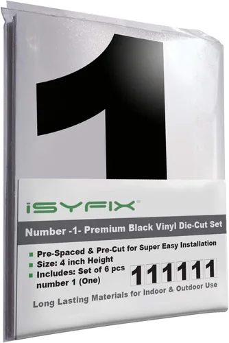 Miniatura 69 de iSYFIX Calcomanías de vinilo negro con el número 7 (siete), paquete de 6 calcomanías autoadhesivas de 7 pulgadas, calcomanías troqueladas y Negro