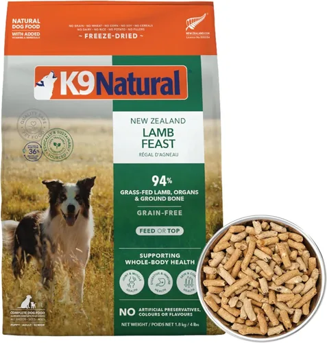 K9 Natural - Alimento liofilizado para perros sin granos - Cordero, 4 libras