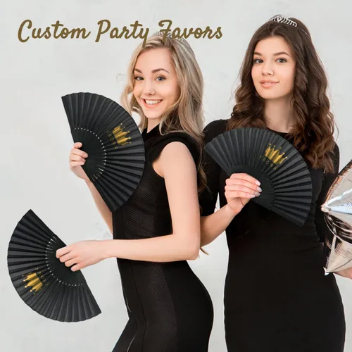 Miniatura 6 de Abanicos de mano negros personalizados, 10 unidades, abanicos plegables de mano personalizados para boda, recuerdos de fiesta, costillas de bambú
