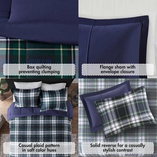 Miniatura 2 de Madison Park Essentials - Juego de ropa de cama con edredón a cuadros Parkston, funda a juego, cubierta antimanchas Scotchguard 3M, hipoalergénico