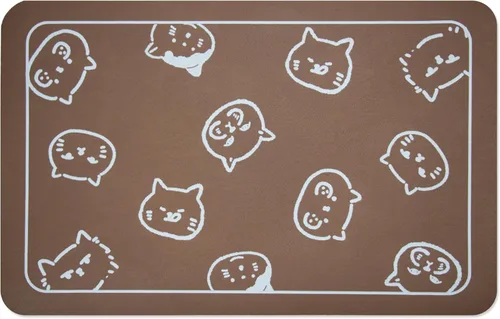 Miniatura 9 de YCT Tapete de comida para perros y gatos, antideslizante, súper absorbente, 18.1 x 11.8 pulgadas, marrón Logotipo marrón y múltiples cabezas de gato