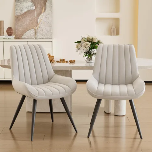 Miniatura 25 de Juego de 4 sillas de comedor modernas de mediados de siglo, tela tapizada con cojín suave, color gris claro Gris claro (tela)