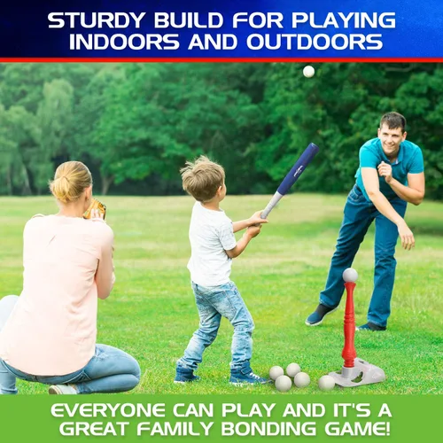 Miniatura 6 de EagleStone Juego de T-Ball para niños de 3-5, 5-8 años, juego de Tee Ball para niños pequeños, juguete de béisbol al aire libre incluye 6 bolas