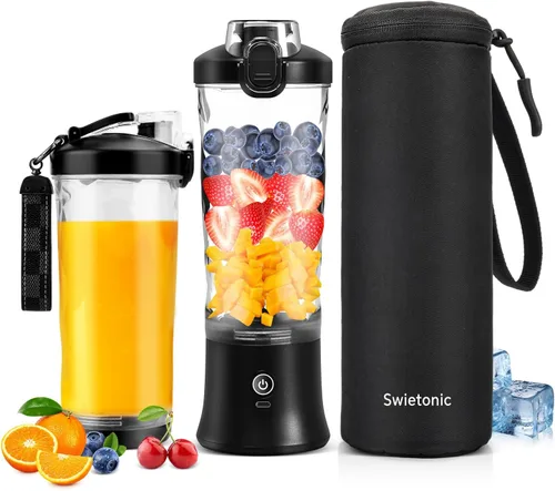 Licuadora portátil para batidos y licuados, exprimidor personal de 20 onzas, botella mezcladora eléctrica de proteínas con funda aislada, recargable