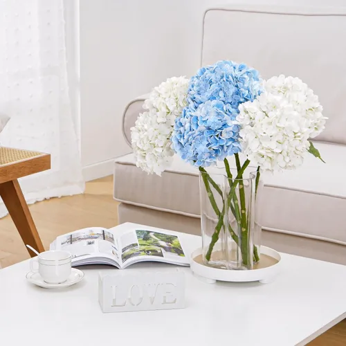 Miniatura 2 de Flores artificiales de hortensias de tacto real, 2 flores azules y 2 blancas de tacto real, flores de hortensias sintéticas de 21 pulgadas, flores