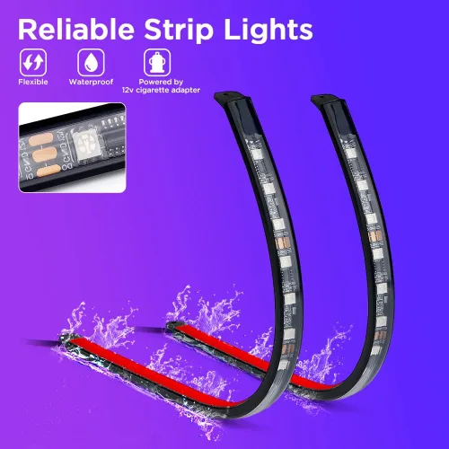 Miniatura 3 de Xprite Tira de luces LED Dreamcolor para interior de auto con Bluetooth, control remoto y aplicación, luces RGB de persecución para espacio