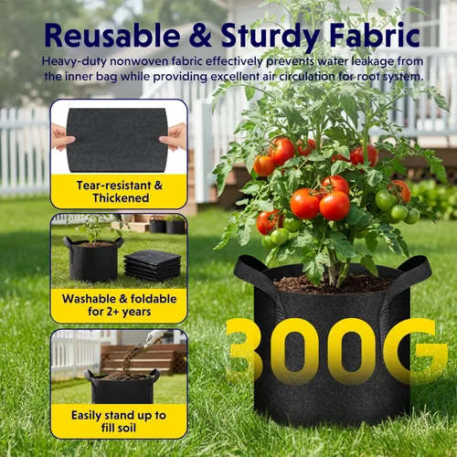 Miniatura 3 de iPower Paquete de 10 bolsas de cultivo de 3 galones, macetas de tela no tejida, contenedor de aireación con asas de correa para jardín y plantación
