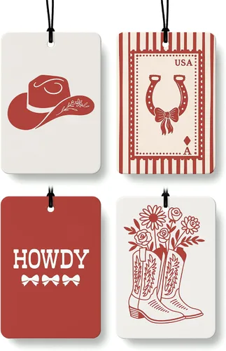 Miniatura 8 de Ambientador de coche bohemio occidental, 4 piezas con aroma a coco, calaveras de vaca Howdy, rodeo, vaquera, accesorios de coche, decoración