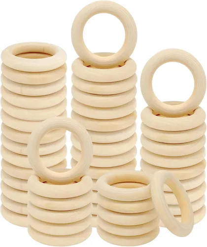 Miniatura 6 de 10 piezas de anillos de madera natural para manualidades, anillos de madera sin terminar para macramé, conectores de madera para colgantes