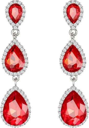 Miniatura 7 de EleQueen Pendientes de cristal austriaco en tono dorado para mujer, forma de pera de 2.5 pulgadas, color esmeralda