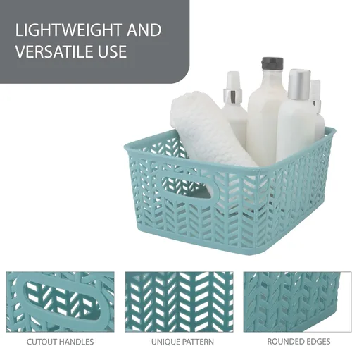 Miniatura 2 de Simplify Paquete de 3 cestas de almacenamiento pequeñas en espiga, dimensiones: 10 x 8 x 4 pulgadas, diseño de espiga, peso ligero, ideal para baño