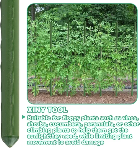 Miniatura 3 de Xiny Tool Estacas de jardín, paquete de 25 estacas de tomate de acero de 4 pies con capa de plástico para plantas trepadoras