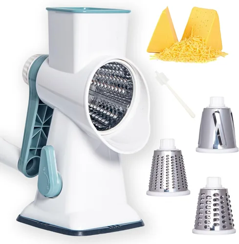 Miniatura 6 de Rallador Giratorio de Queso Triturador de Queso, Rallador de Queso de Mano con Base de Succión Fuerte, Rebanador de Verduras de Cocina, 3 Cuchillas