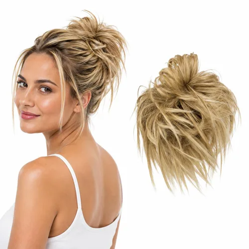 Miniatura 26 de CAISHA Prettyshop - Banda elástica XXL tipo postizo de cabello voluminoso ondulado, ideal para peinados recogidos de novias o rodetes desaliñados