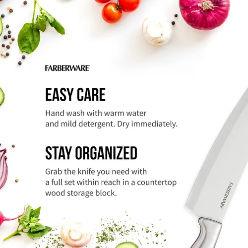 Miniatura 6 de Farberware EdgeKeeper - Juego de cuchillos de cocina de acero inoxidable estampado con bloque autoafilable, asas ergonómicas, se recomienda lavar a