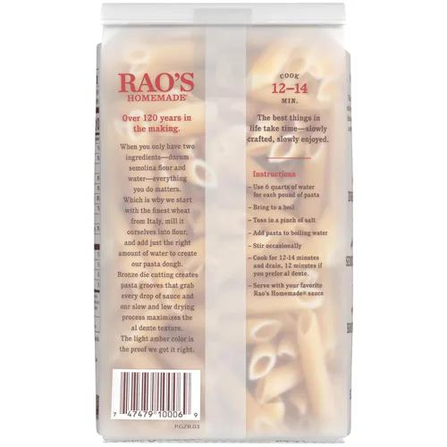 Miniatura 4 de Rao's Homemade Penne Pasta, 16 oz, tradicionalmente elaborada, calidad premium, de harina de sémola dura, troquelado de bronce tradicional