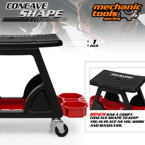 Miniatura 5 de M-AUTO Taburete mecánico Asiento de detalle Asiento móvil utilitario rodante con ruedas giratorias bloqueables, capacidad de 300LBS Asiento rodante