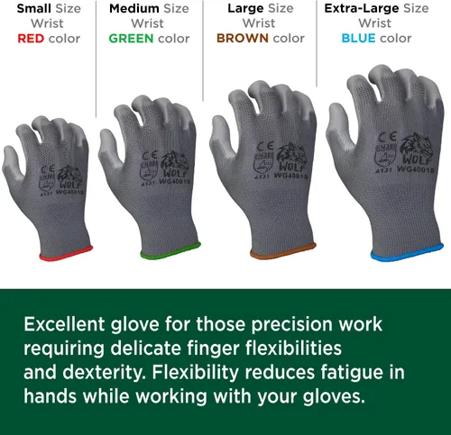 Miniatura 6 de WOLF Guantes de trabajo con palma recubierta de poliuretano y carcasa de nylon, para construcción, mecánica, almacén, trabajo de jardinería, trabajo