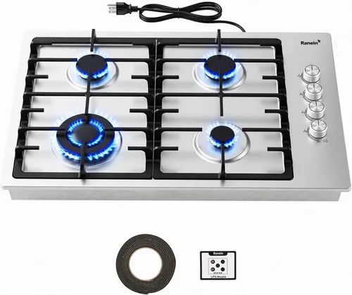 Miniatura 10 de Ranein Cocina de gas de 12 pulgadas y 2 quemadores, estufa de gas convertible de G/LPG, acero inoxidable 304 con protección contra incendios por