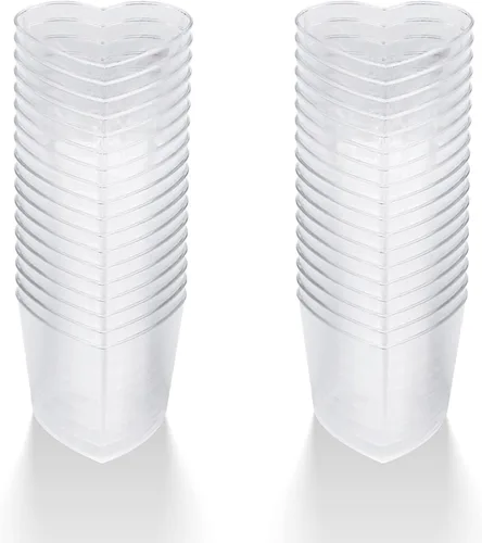 Miniatura 5 de Paquete de 100 mini vasos de plástico transparente con tapas, recipiente de yogur en forma de corazón de 5 onzas para fiestas, aperitivos