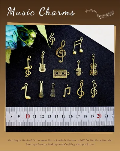 Miniatura 4 de JIALEEY Dijes de música multiestilo para instrumentos musicales, notas, símbolos, colgantes para collares, pulseras, aretes, fabricación de joyas
