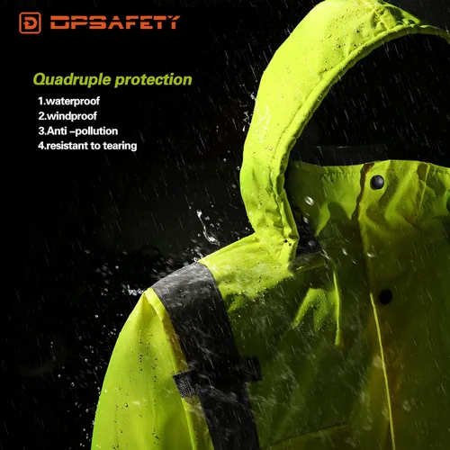 Miniatura 4 de Chaqueta de seguridad para hombre, chaqueta reflectante con capucha de alta visibilidad, chaqueta bomber de alta visibilidad con bolsillos y Lima