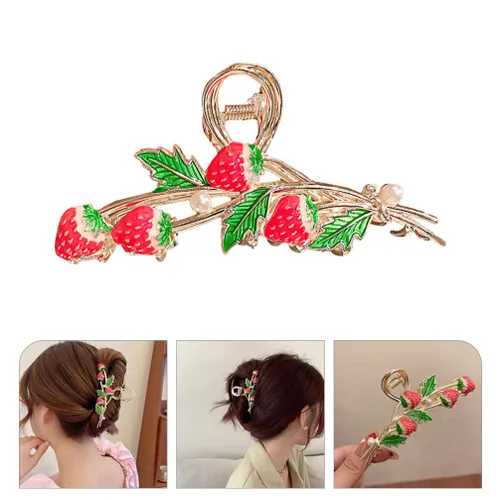 Miniatura 7 de FRCOLOR Pinzas para el cabello con estilo de fresa, decoración de fresa, pinzas de metal antideslizantes y elegantes