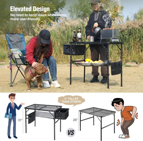 Miniatura 4 de REDCAMP Mesa plegable portátil con fregadero para exterior, soporte de parrilla de metal de aluminio ligero, mesa de picnic para camping, cocina