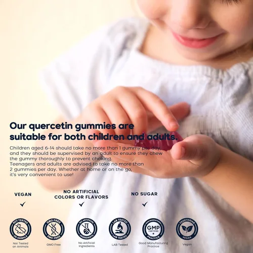 Miniatura 7 de Paquete de 2 gomitas de quercetina con bromelina, zinc, saúco, vitamina C D3 K2, suplemento de quercetina de 1000 mg con bromelina de 500 mg