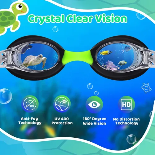 Miniatura 4 de Vvinca Gafas de natación para niños con correa de tela, sin enredos, sin dolor, antivaho para piscina, sin fugas, para niños y niñas