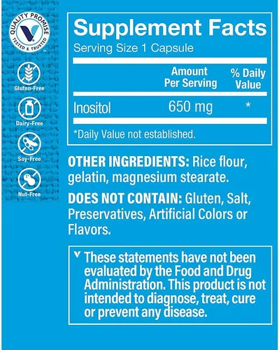 Miniatura 2 de The Vitamin Shoppe Inositol 650MG, apoya el hígado saludable celular (100 cápsulas)