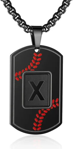 Miniatura 77 de A-Z Collar con etiqueta de perro para hombre, dije de béisbol, cadena de acero inoxidable de 22 + 2 pulgadas, regalo de joyería personalizado